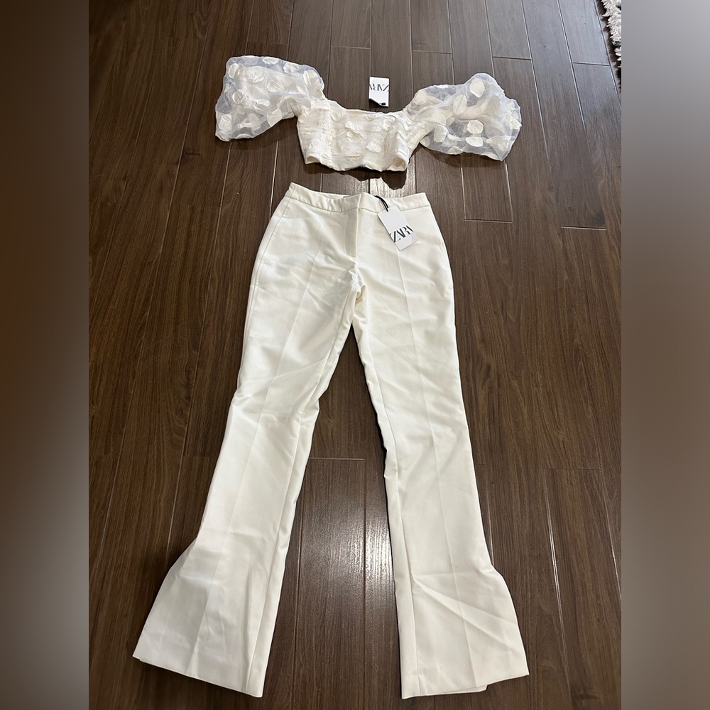 Zara organza cropped and cream pants